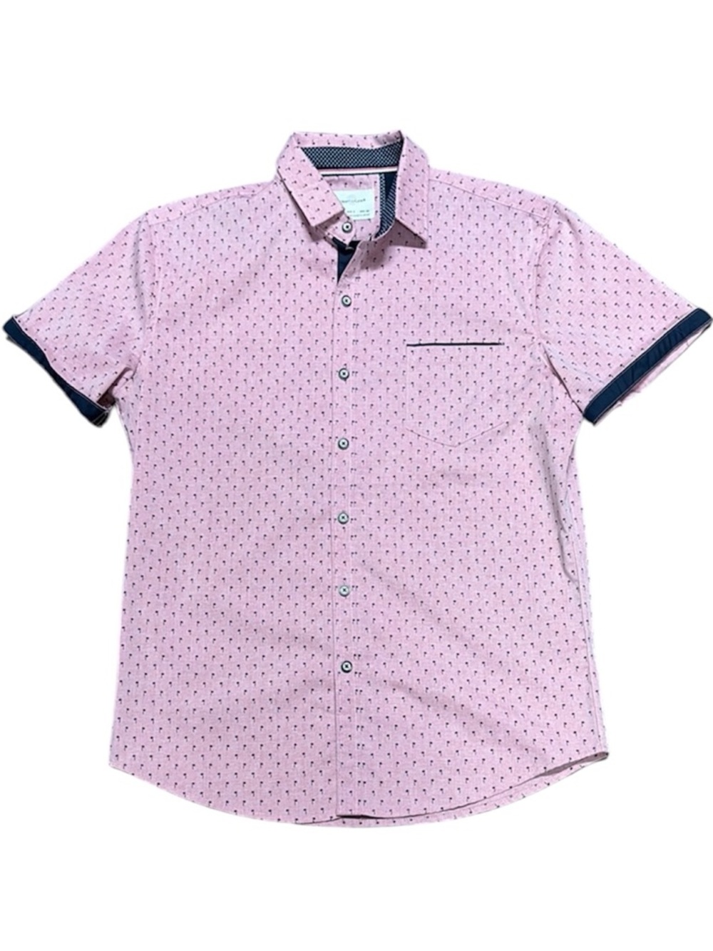 NWOT mens casual button down pink with navy palm tree - small